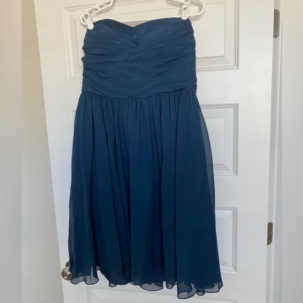 Strapless dark navy blue dress